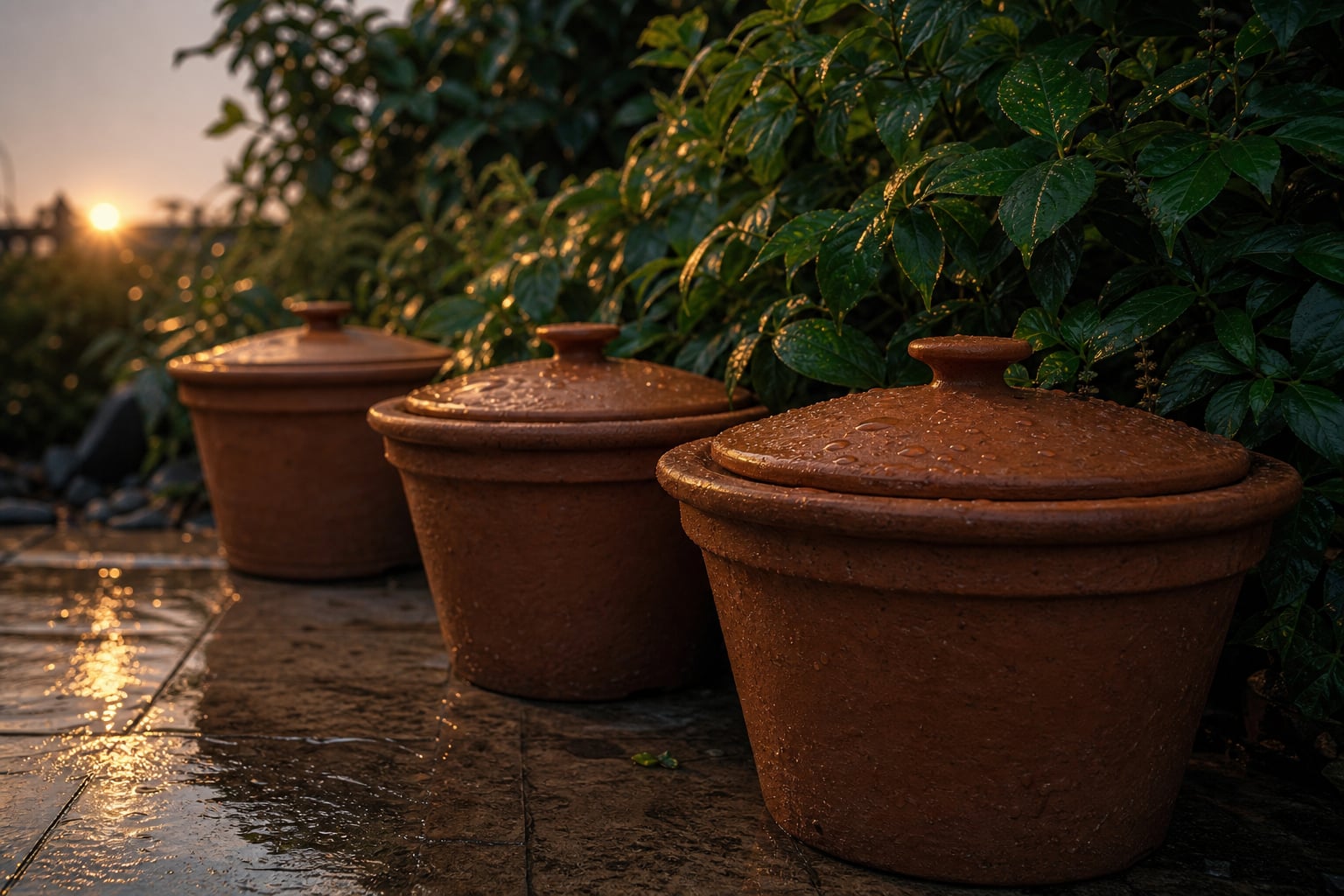 Quiet countryside garden with discrete plant lids