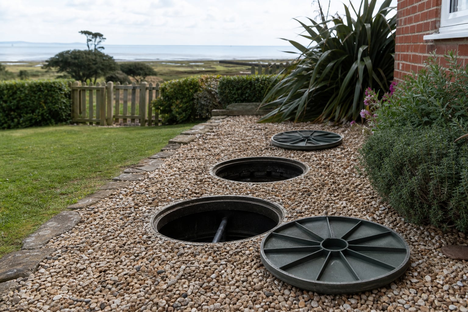 Septic Tank Emptying — Plant lids and garden setting after the visit