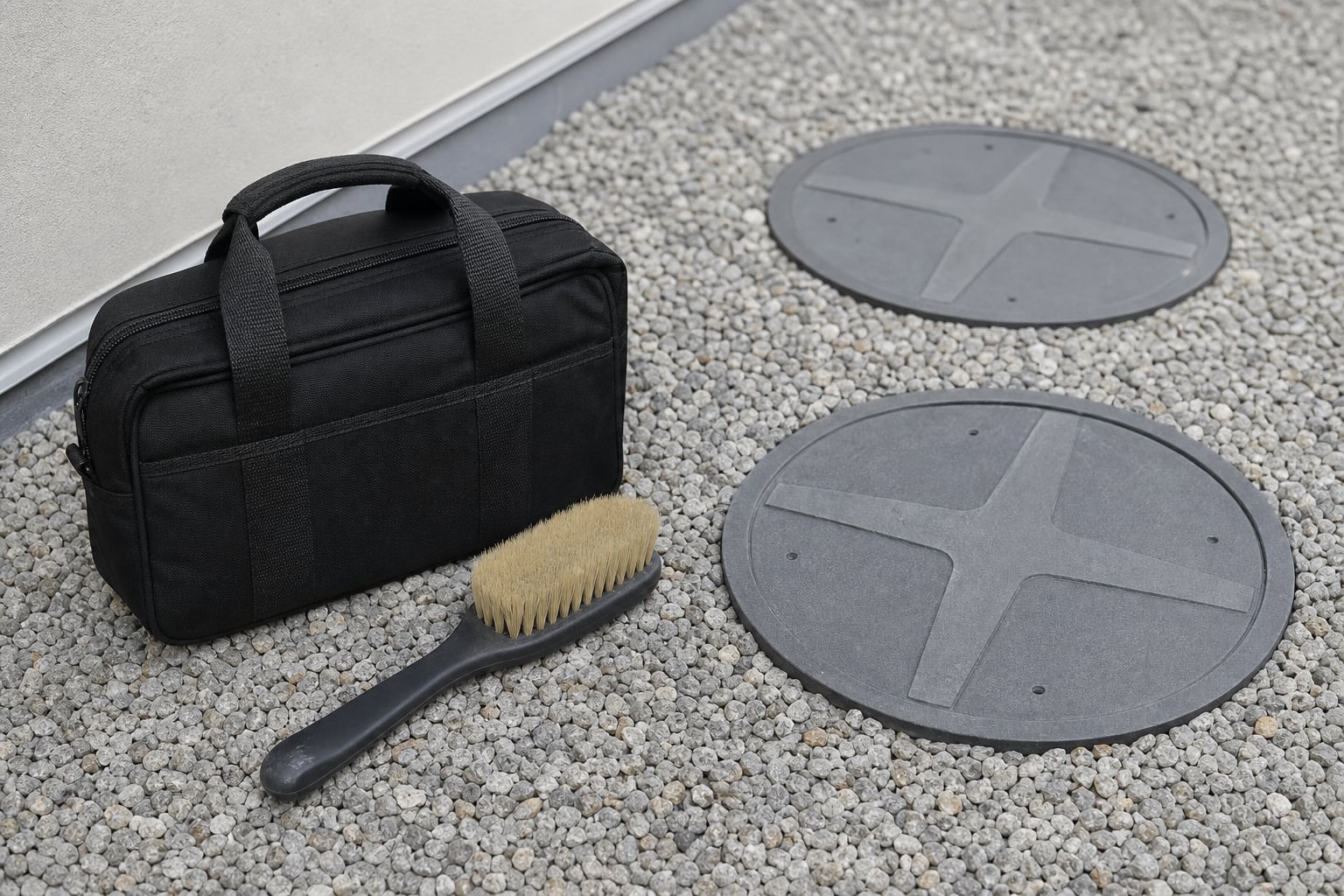 Pre-Sale Septic Survey — Service kit staged beside plant lids
